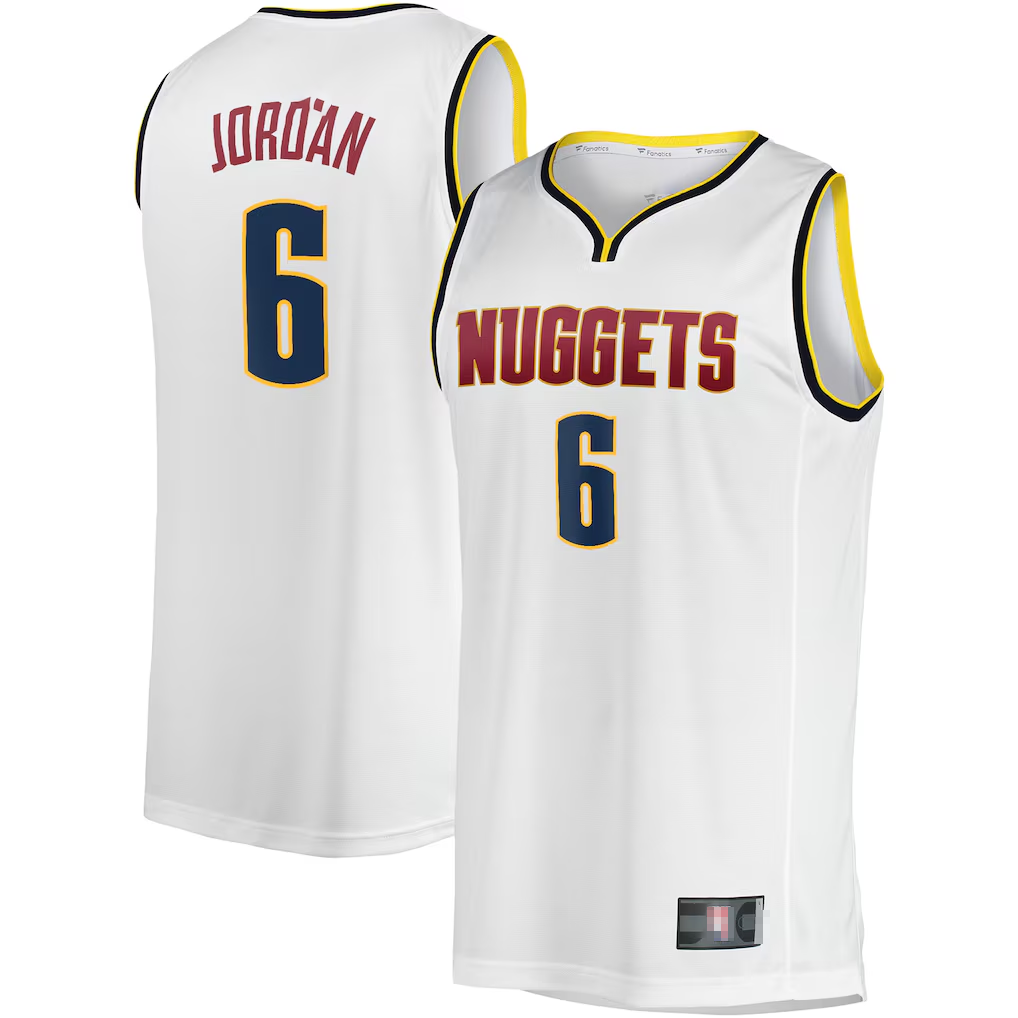 tocy D.Nuggets #6 DeAndre Jordan White Fast Break Player Jerseys - Association Edition