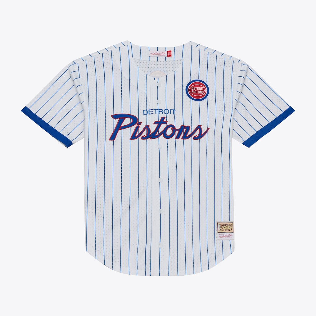 tocy D.Pistons Mitchell & Ness White Head Coach Pinstripe Mesh Full-Button Baseball Jerseys