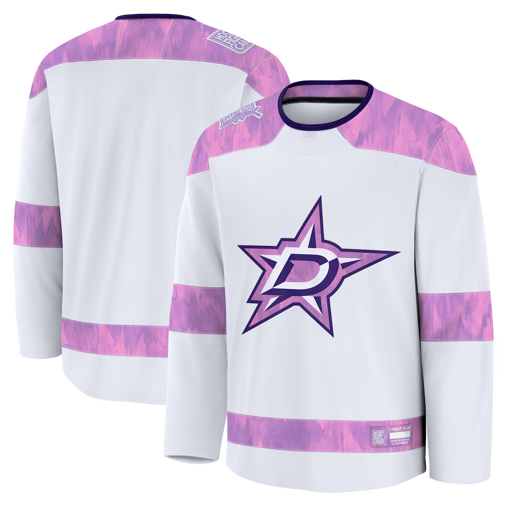 Tocy D.Stars White 2024 Hockey Fights Cancer Practice Jerseys