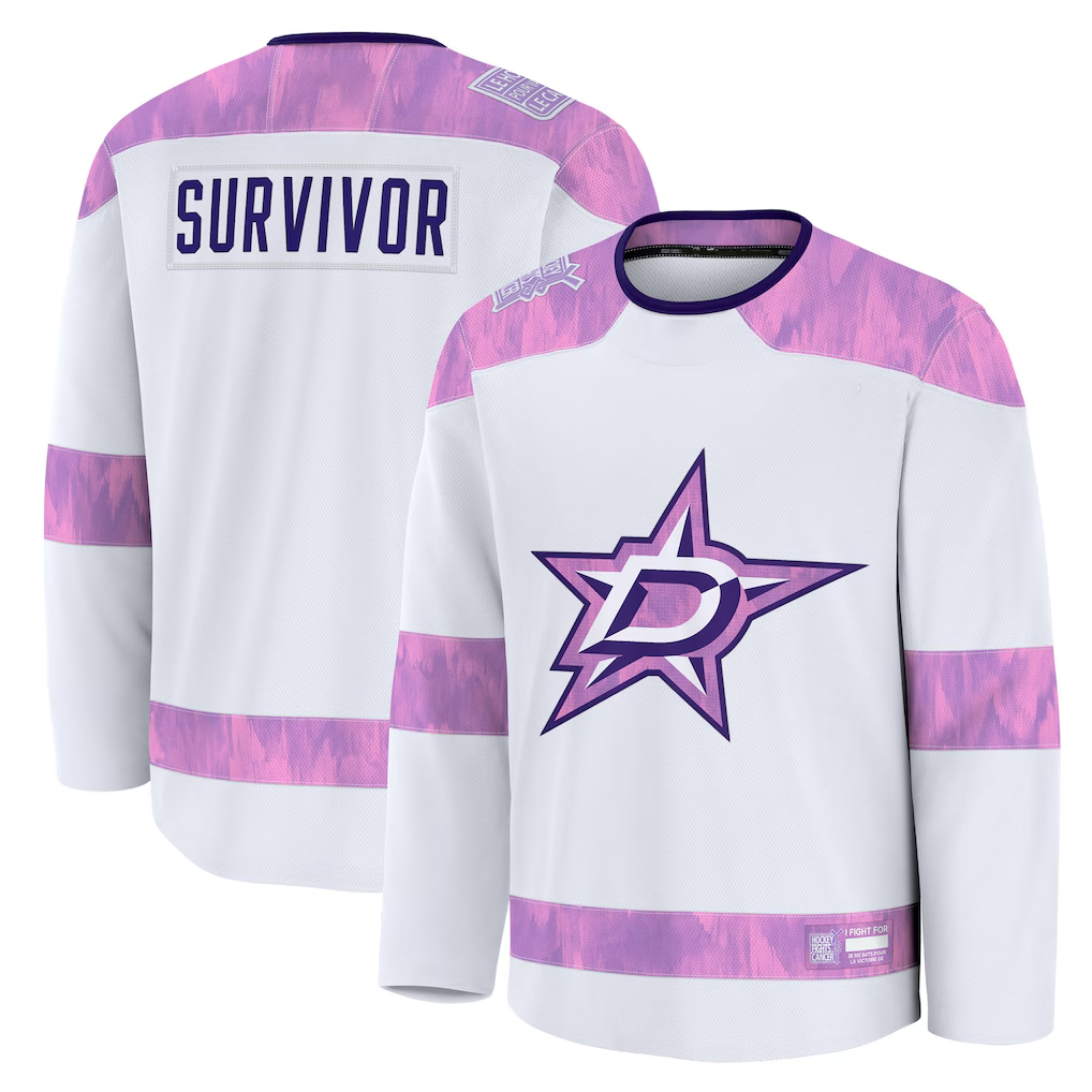 Tocy D.Stars White Hockey Fights Cancer Survivor Practice Jerseys