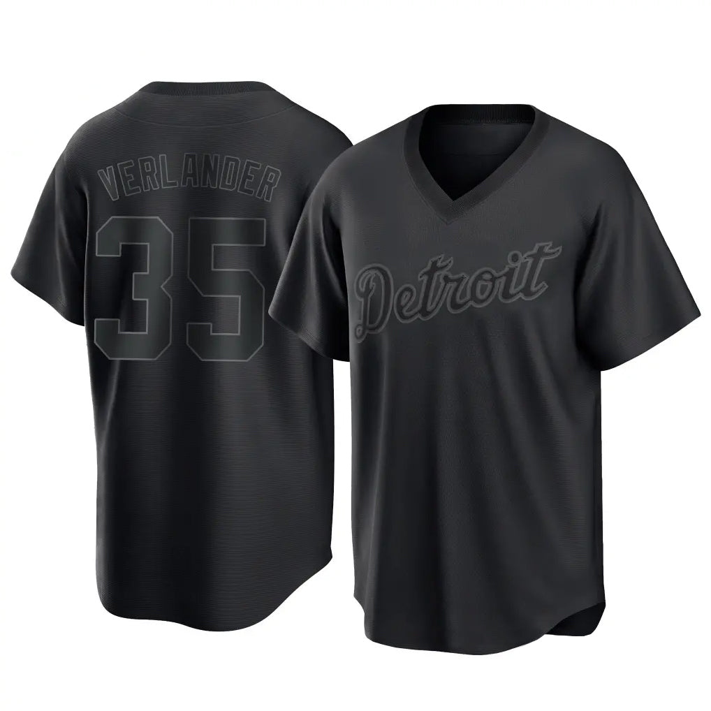 tocy D.Tigers #35 Justin Verlander Player Black T-shirt Home Game Stitched Jerseys