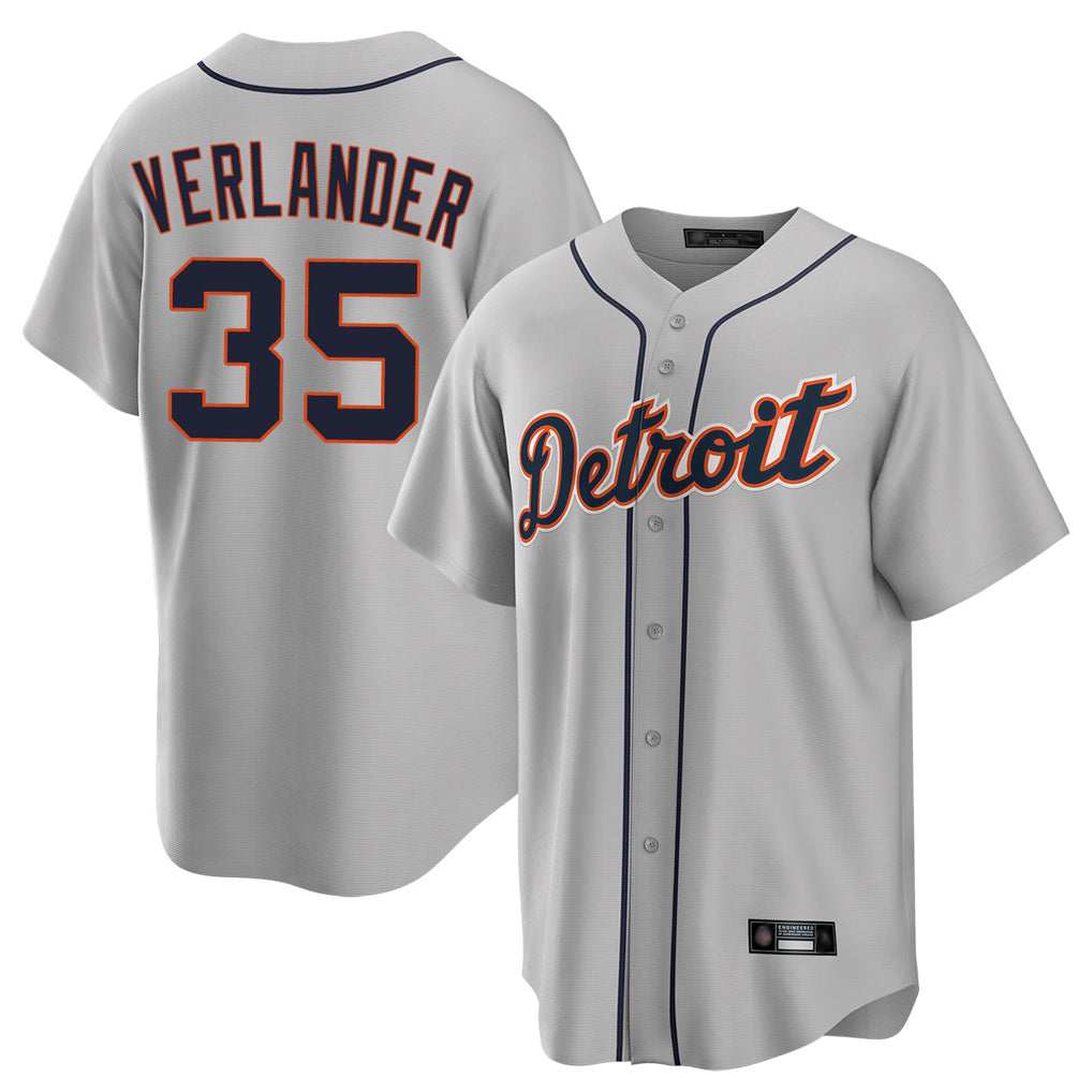 tocy D.Tigers #35 Justin Verlander Player Gray Home Game Stitched Jerseys