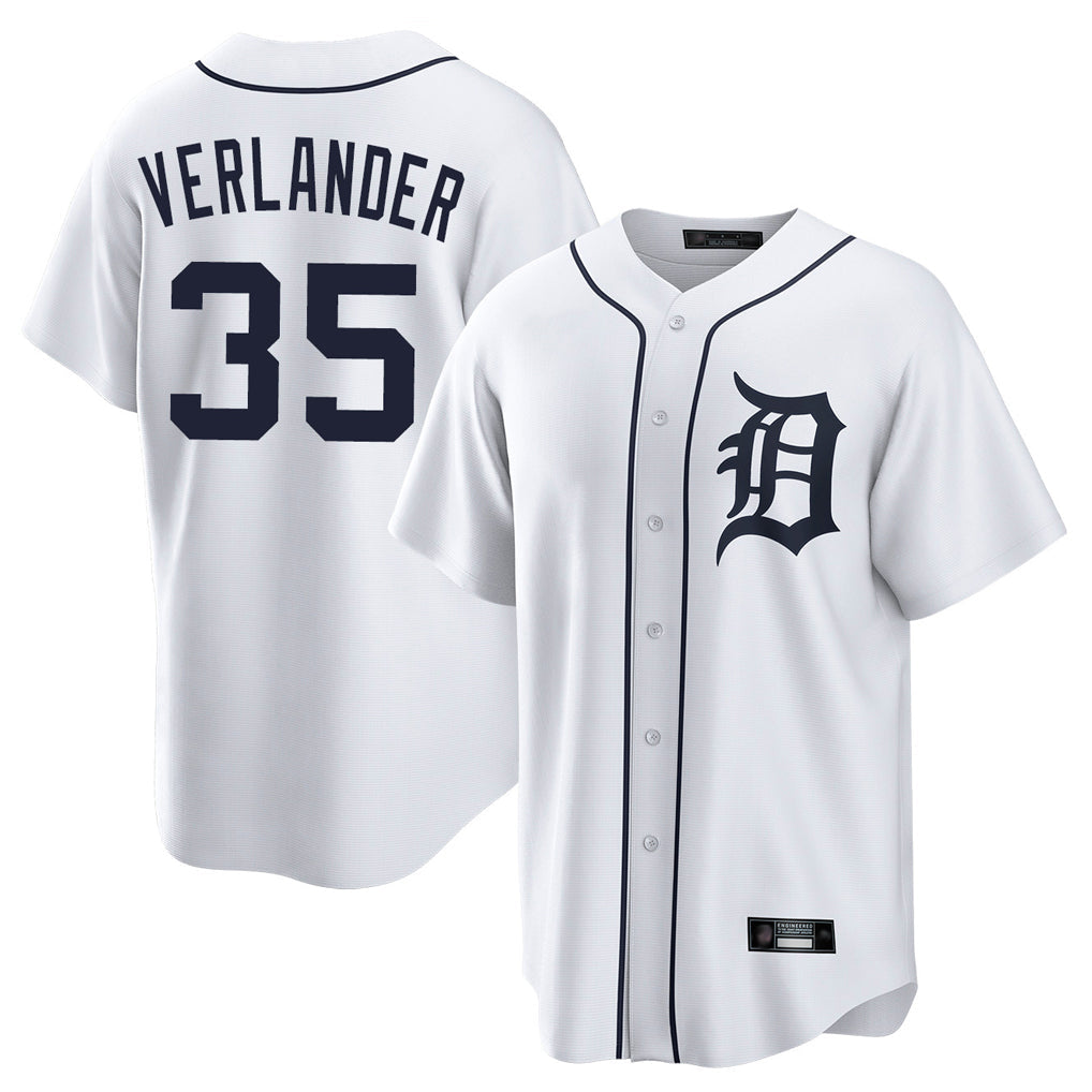 tocy D.Tigers #35 Justin Verlander Player White Home Game Stitched Jerseys