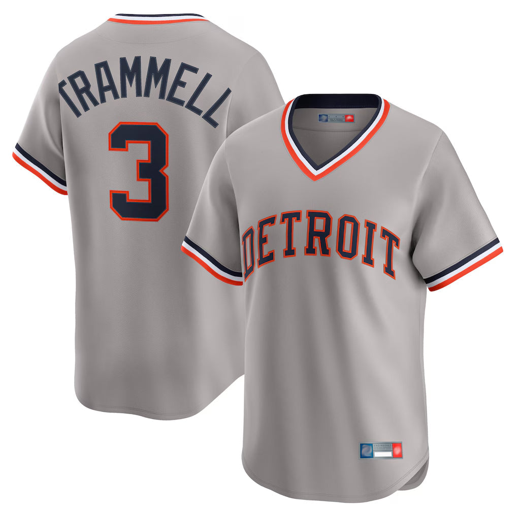 tocy D.Tigers #3 Alan Trammell Player Gray Cooperstown T-shirt Home Game Stitched Jerseys