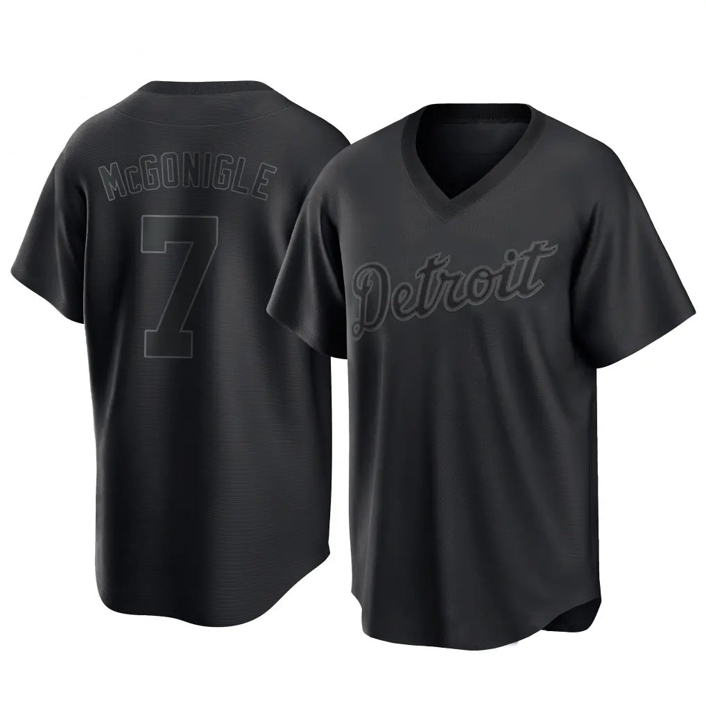 tocy D.Tigers #7 Kevin McGonigle Player Black T-shirt Home Game Stitched Jerseys