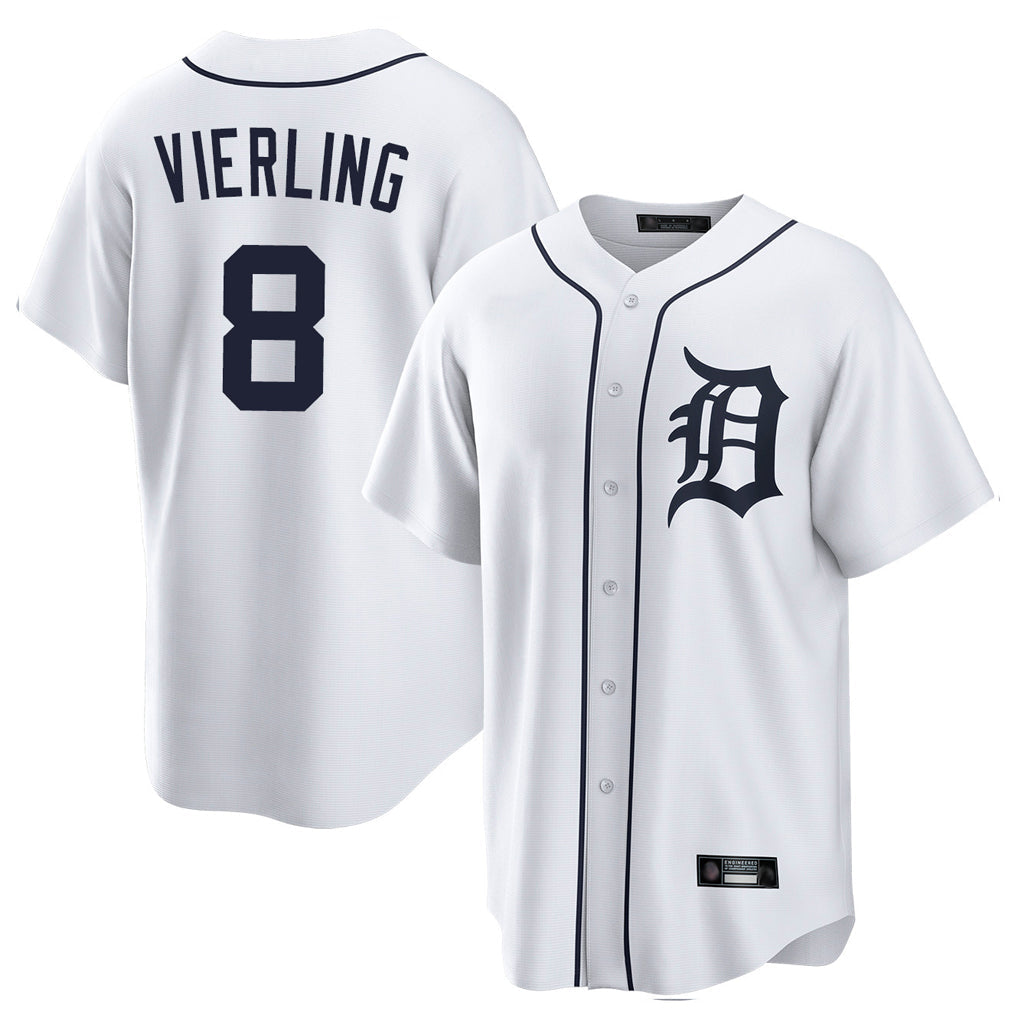 tocy D.Tigers #8 Matt Vierling Player White Home Game Stitched Jerseys