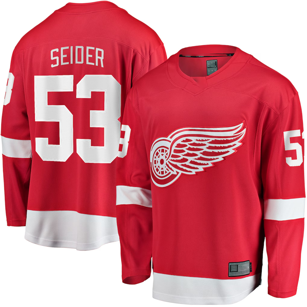 Tocy D.Red wings #53 Moritz Seider Red Home Breakaway Player Jerseys