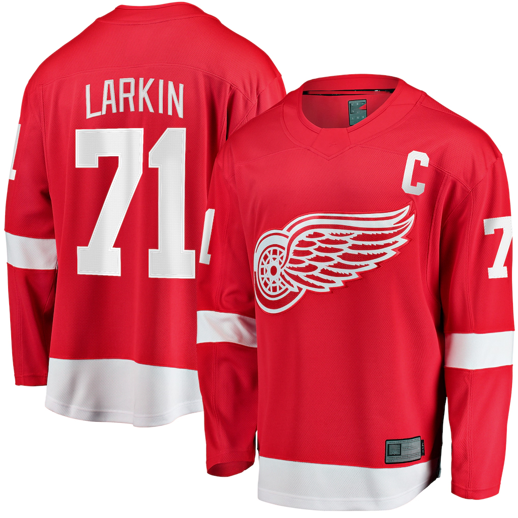 Tocy D.Red wings #71 Dylan Larkin Branded Red Captain Home Breakaway Jerseys