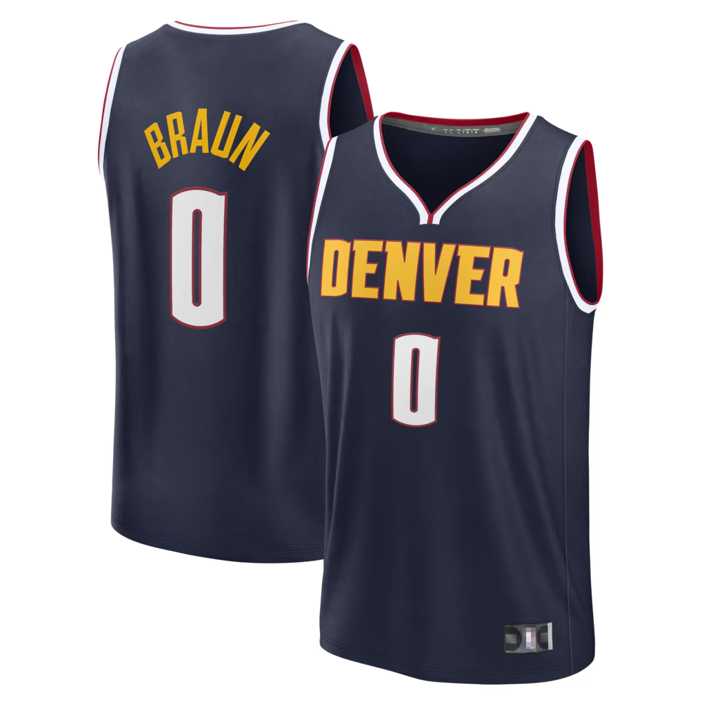 tocy D.Nuggets #0 Christian Braun Navy Fast Break Replica Jerseys - Icon Edition