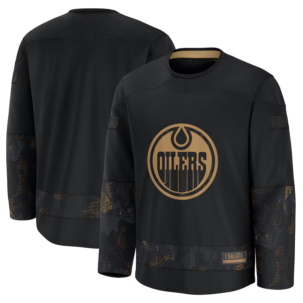 Tocy E.Oilers Black 2024 Military Appreciation Practice Jerseys