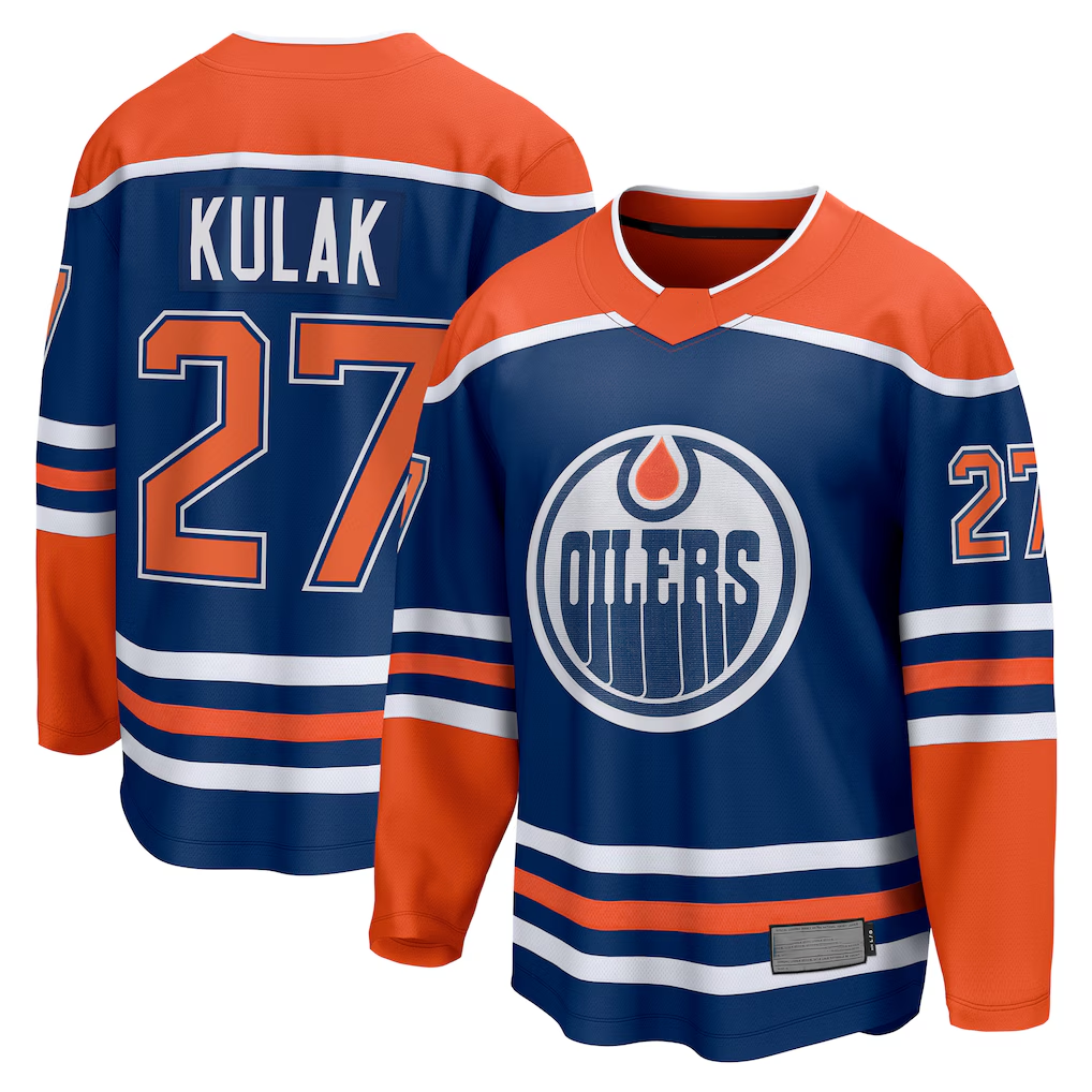 Tocy E.Oilers #27 Brett Kulak Royal Home Breakaway Player Jerseys