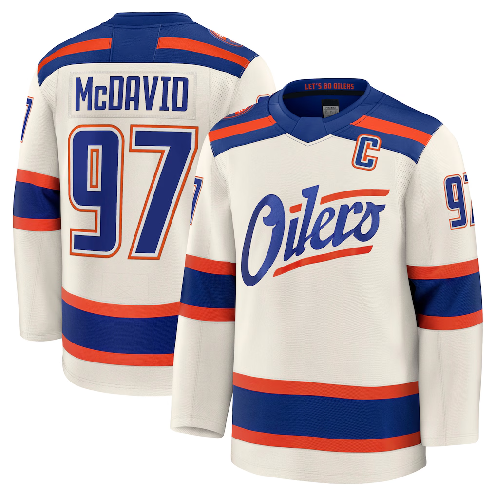 Tocy E.Oilers #97 Connor McDavid Light Beige Alternate Premium Jerseys