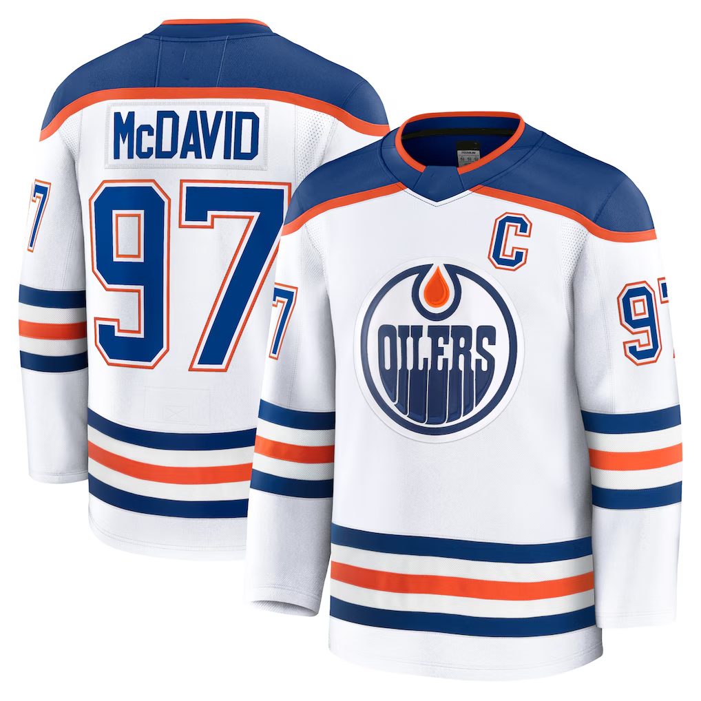 Tocy E.Oilers #97 Connor McDavid White Away Premium Jerseys