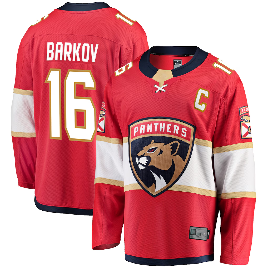 Tocy F.Panthers #16 Aleksander Barkov Red Captain Patch Home Breakaway Jerseys