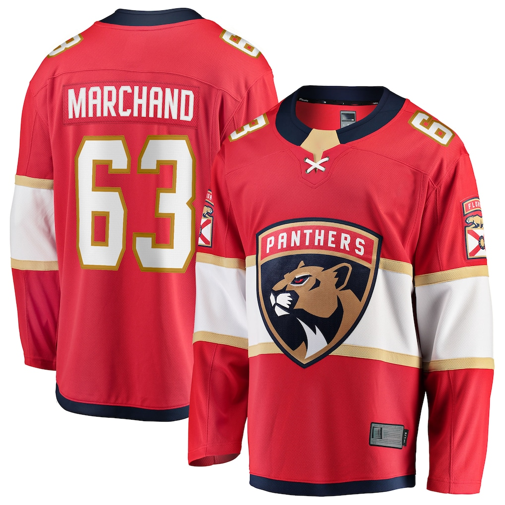 Tocy F.Panthers #63 Brad Marchand Red Home Breakaway Jerseys