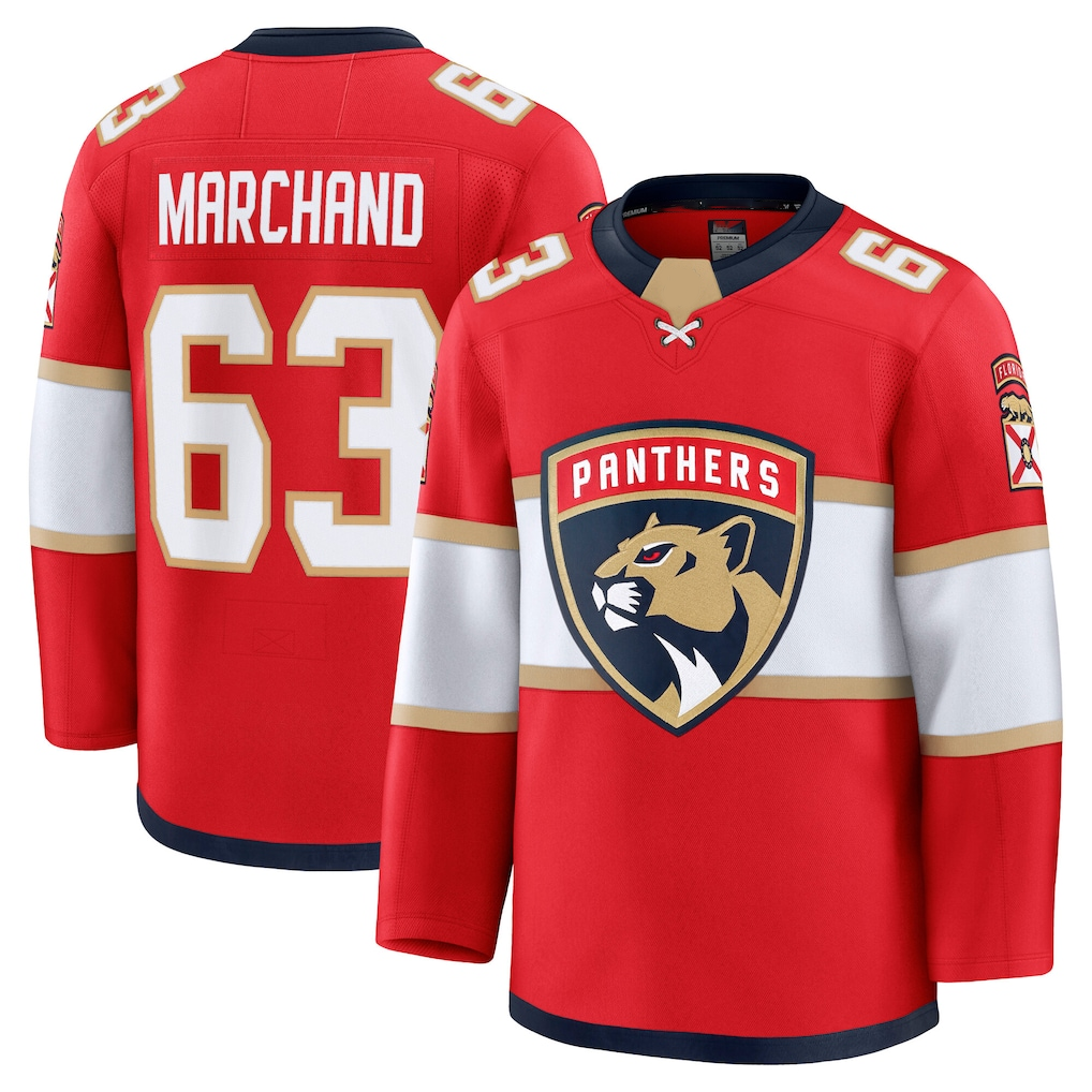 Tocy F.Panthers #63 Brad Marchand Red Home Premium Jerseys