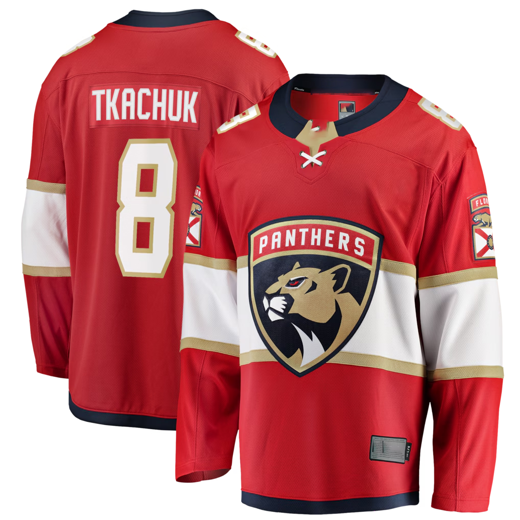 Tocy F.Panthers #8 Brady Tkachuk Red Home Breakaway Jerseys