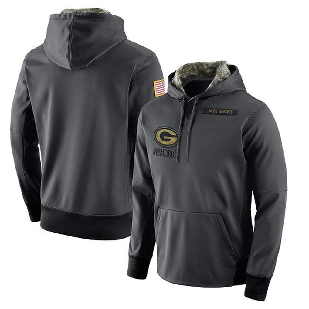 tocy GB.Packers Anthracite Salute to Service Performance Hoodie Limited Game Blank Player Stitched Jerseys