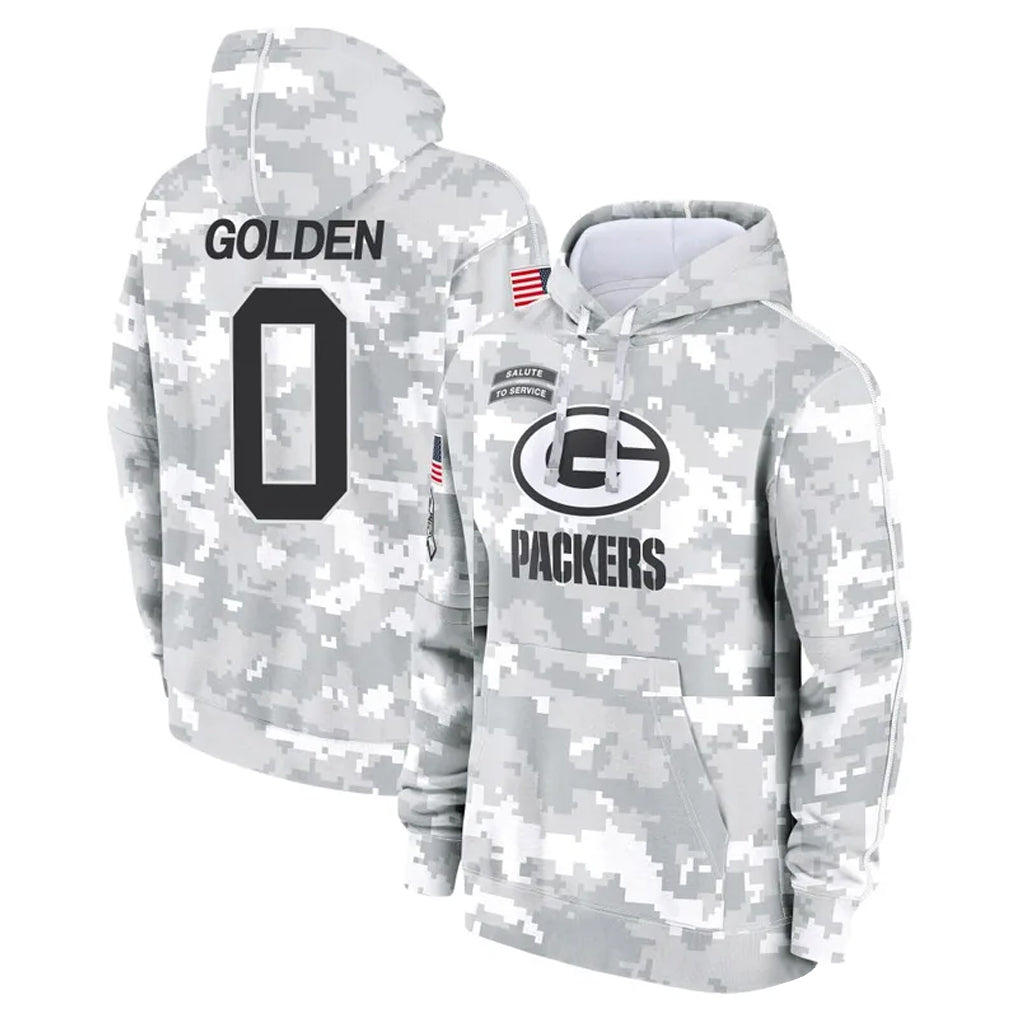 tocy GB.Packers #0 Matthew Golden Player Arctic Camo Salute to Service Hoodies Limited Game Stitched Jerseys