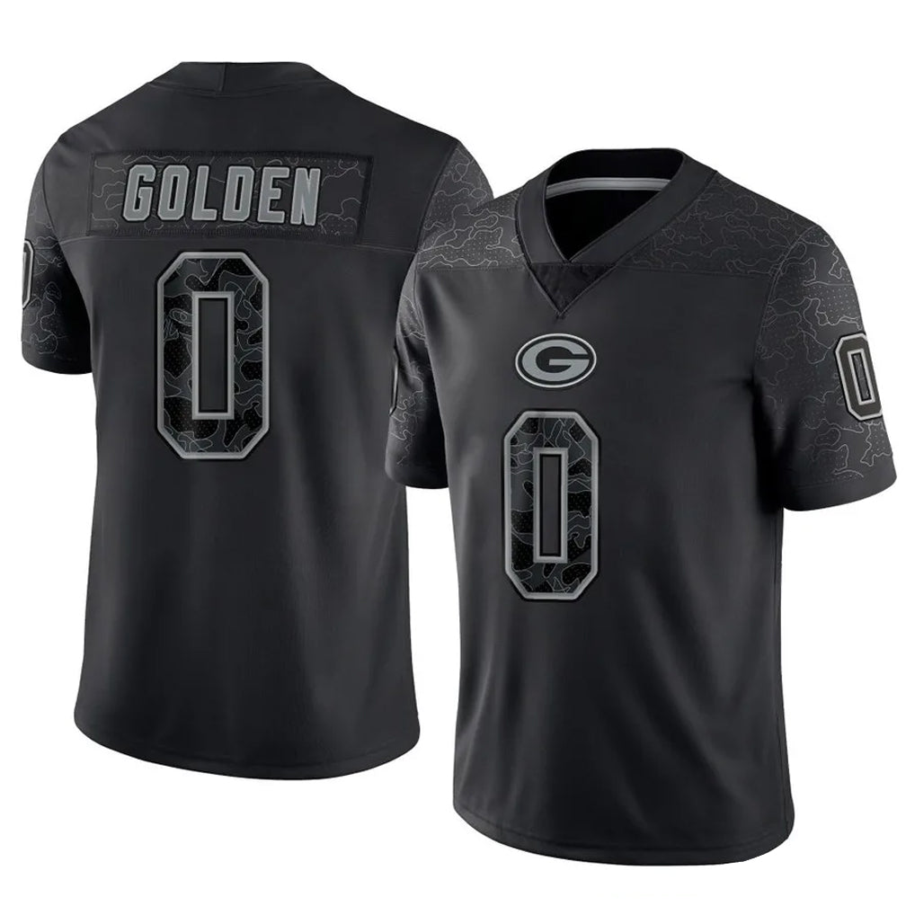 tocy GB.Packers #0 Matthew Golden Player Black Reflective Limited Home Game Stitched Jerseys