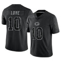 tocy GB.Packers #10 Jordan Love Player Black Reflective Limited Home Game Stitched Jerseys