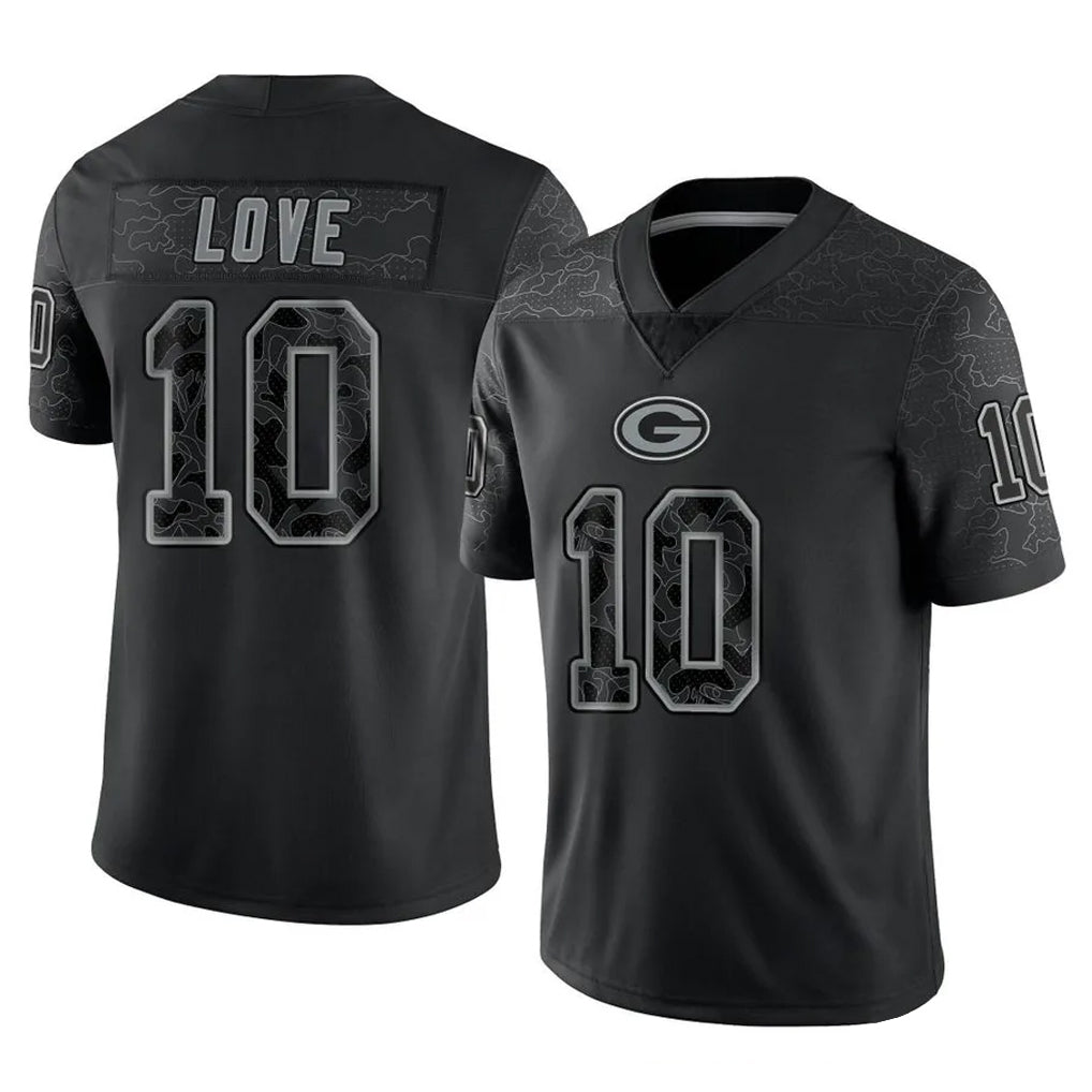 tocy GB.Packers #10 Jordan Love Player Black Reflective Limited Home Game Stitched Jerseys