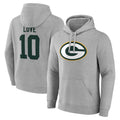 tocy GB.Packers #10 Jordan Love Player Gray Pullover Hoodie Game Stitched Jerseys