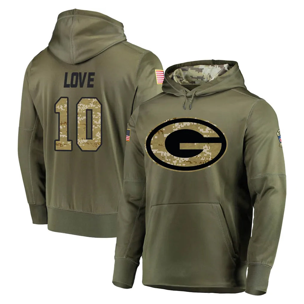 tocy GB.Packers #10 Jordan Love Player Olive Salute to Service Pullover Hoodies Home Game Stitched Jerseys