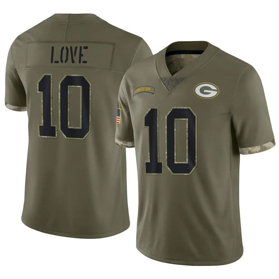 tocy GB.Packers #10 Jordan Love Player Salute To Service Olive Stitched Jerseys