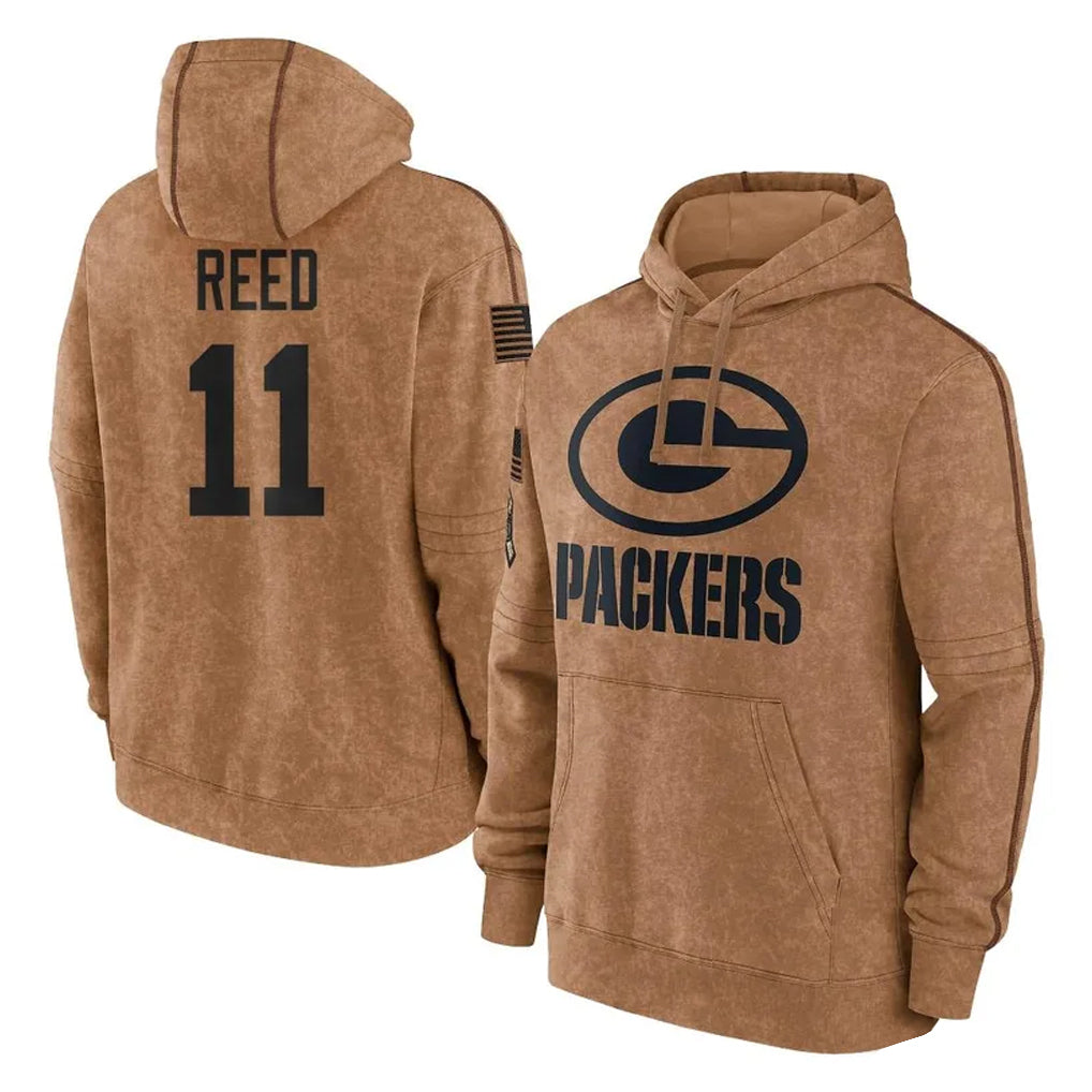 tocy GB.Packers #11 Jayden Reed Player Brown Salute to Service Hoodies Limited Game Stitched Jerseys