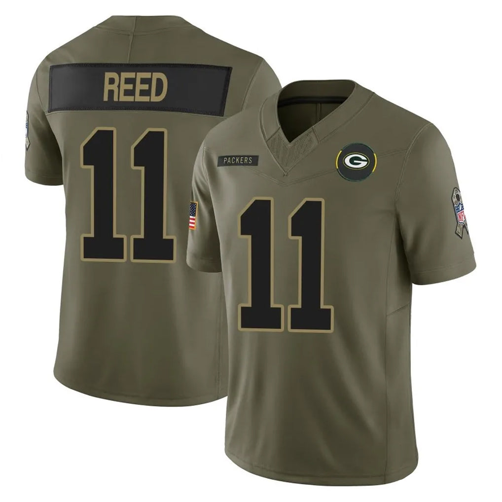 tocy GB.Packers #11 Jayden Reed Player Olive 2025 Salute To Service Limited Home Game Stitched Jerseys