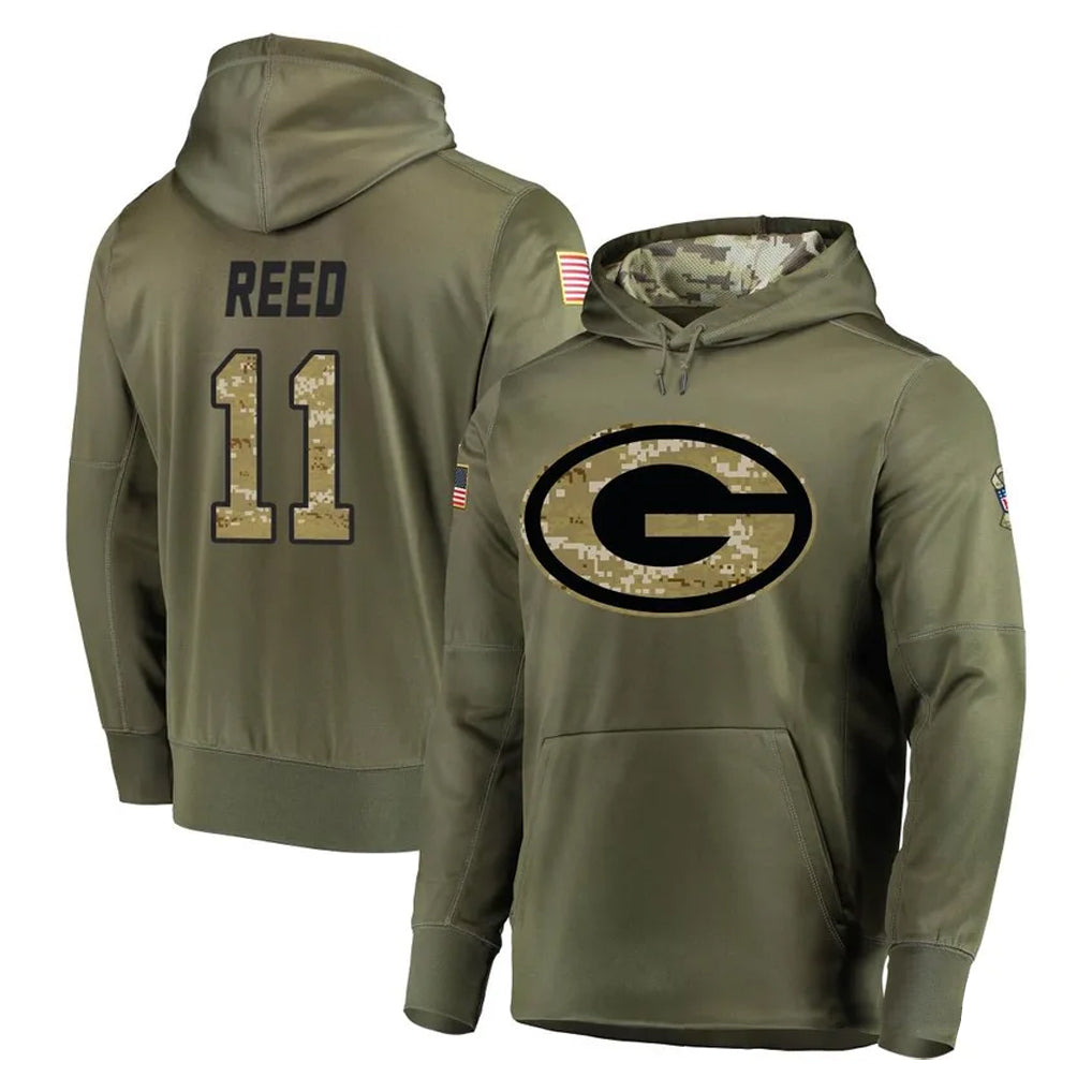 tocy GB.Packers #11 Jayden Reed Player Olive Salute to Service Pullover Hoodies Home Game Stitched Jerseys