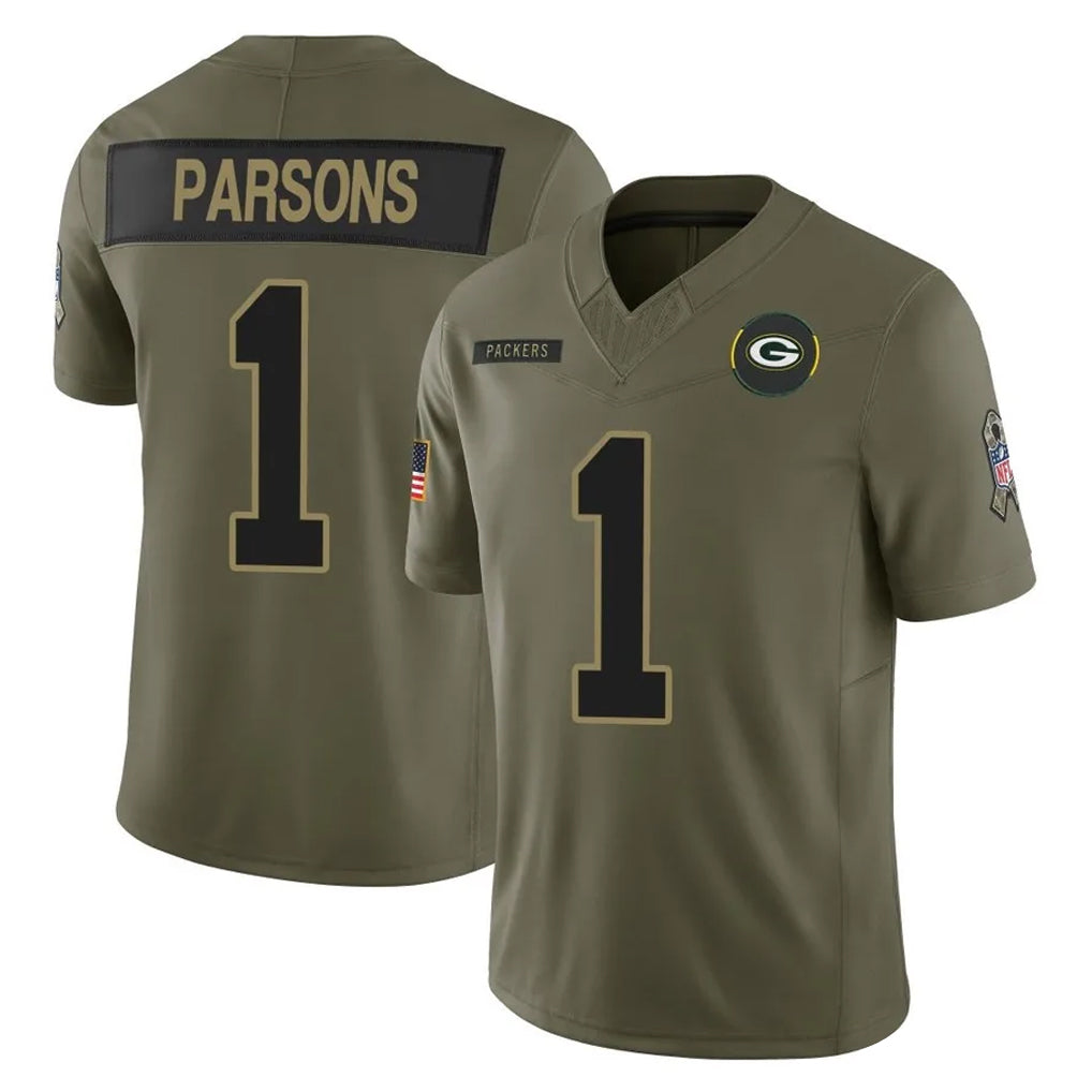 tocy GB.Packers #1 Micah Parsons Player Olive 2025 Salute To Service Limited Home Game Stitched Jerseys