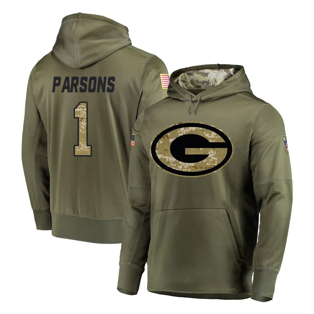 tocy GB.Packers #1 Micah Parsons Player Olive Salute to Service Pullover Hoodies Home Game Stitched Jerseys