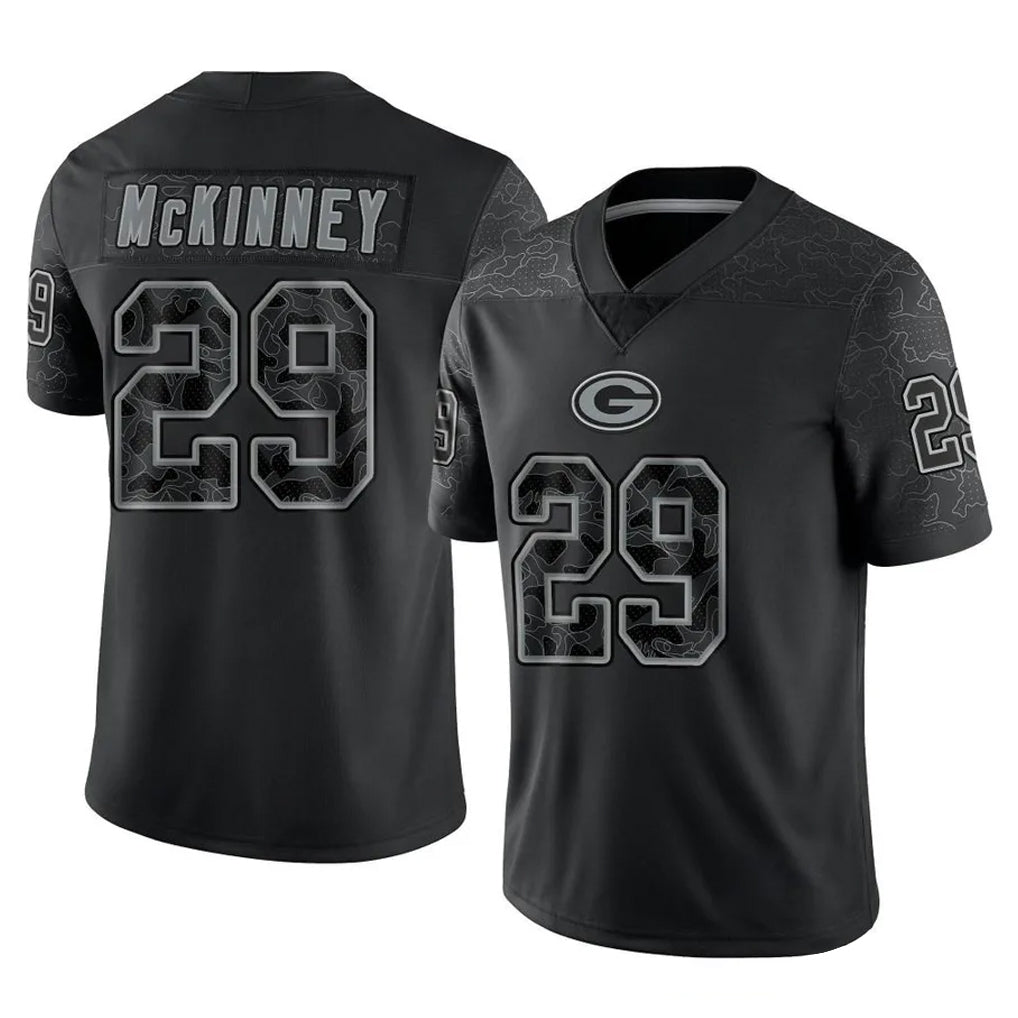 tocy GB.Packers #29 Xavier McKinney Player Black Reflective Limited Home Game Stitched Jerseys