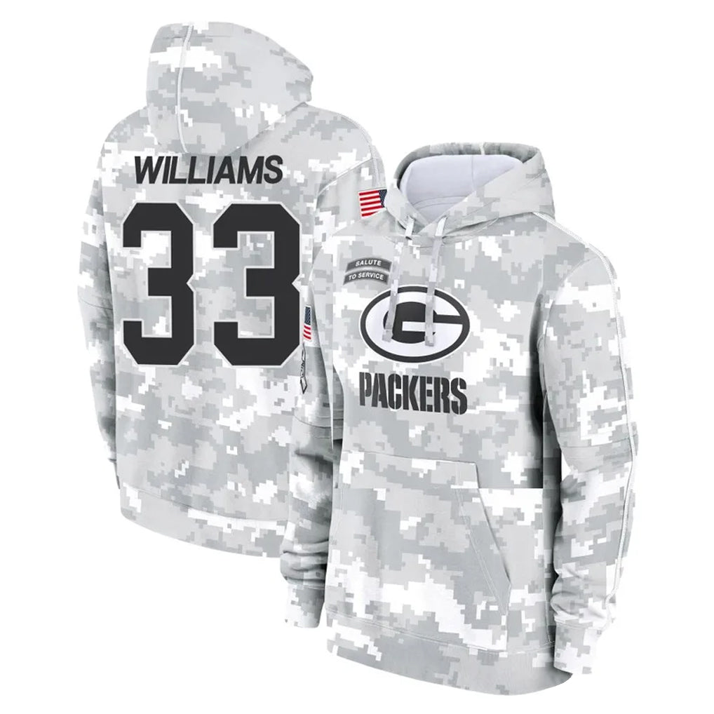 tocy GB.Packers #33 Evan Williams Player Arctic Camo Salute to Service Hoodies Limited Game Stitched Jerseys