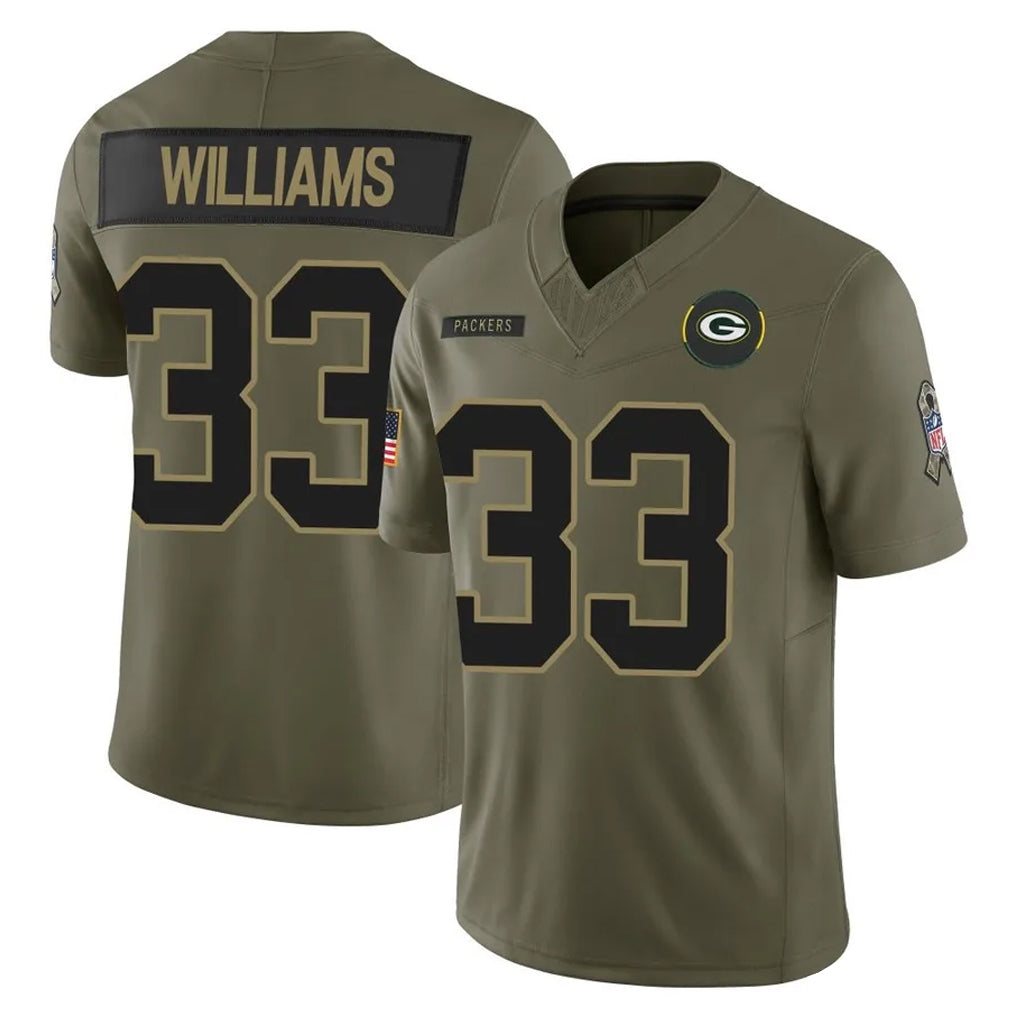 tocy GB.Packers #33 Evan Williams Player Olive 2025 Salute To Service Limited Home Game Stitched Jerseys