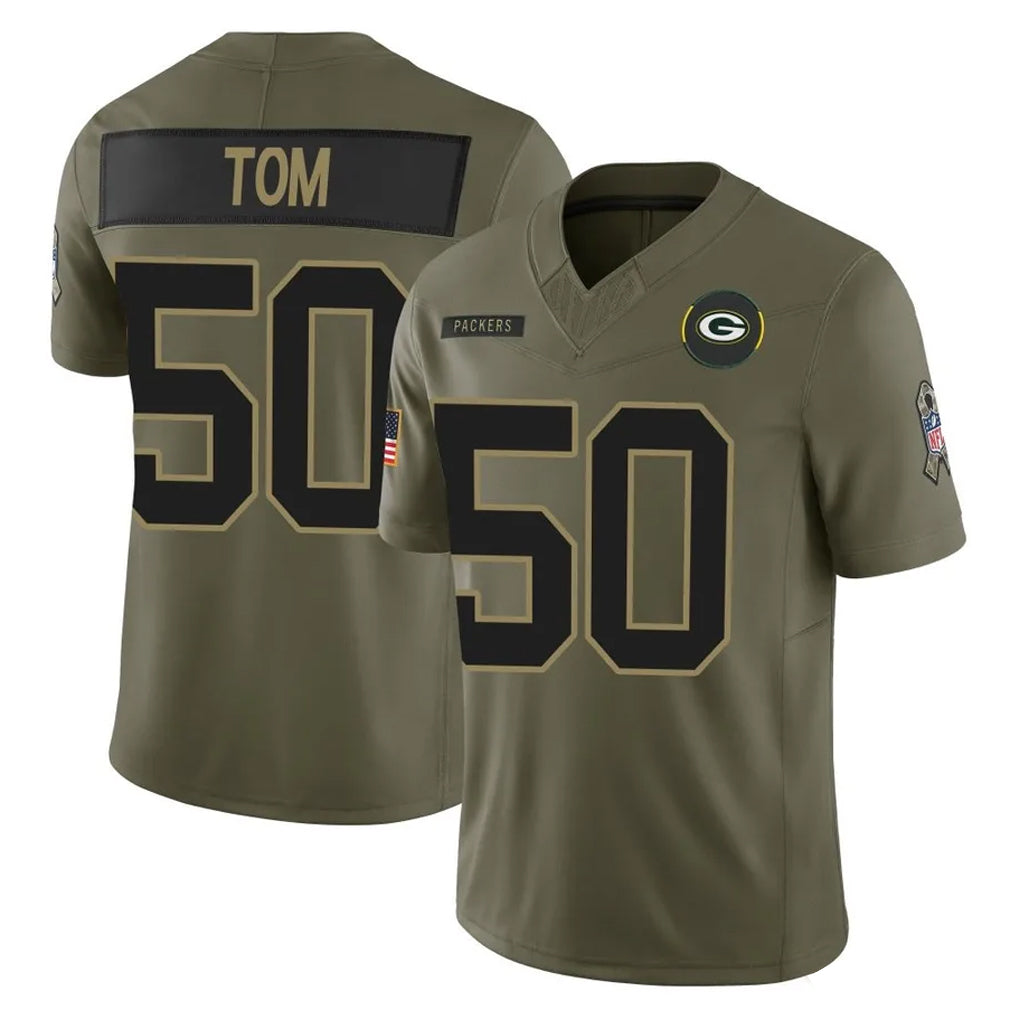 tocy GB.Packers #50 Zach Tom Player Olive 2025 Salute To Service Limited Home Game Stitched Jerseys