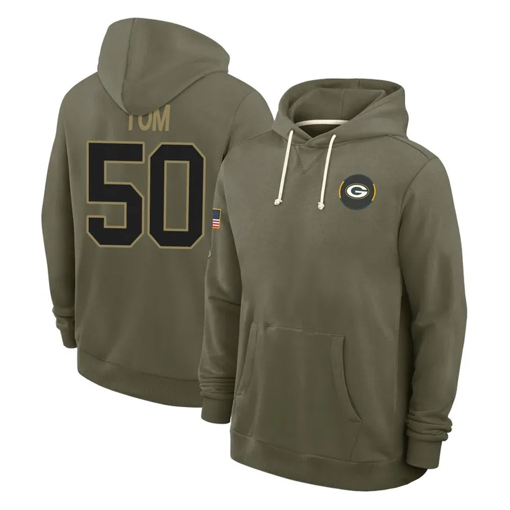 tocy GB.Packers #50 Zach Tom Player Olive Salute to Service Pullover Hoodies Limited Stitched Jerseys
