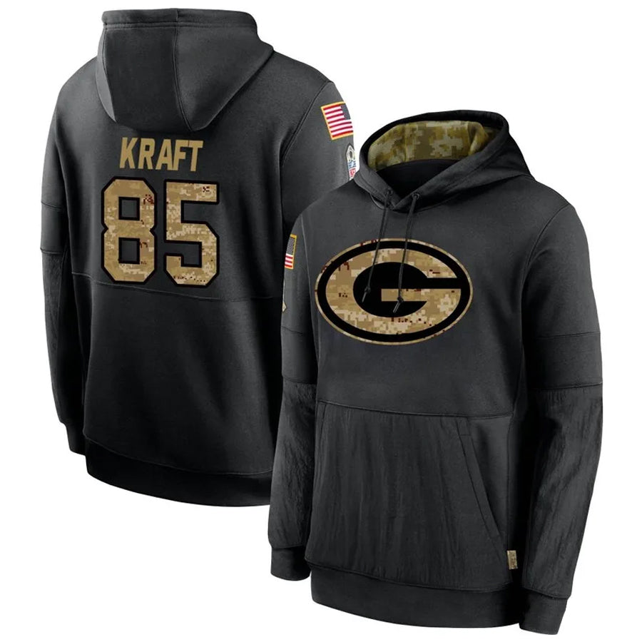 tocy GB.Packers #85 Tucker Kraft Player Black Salute To Service Hoodies Game Stitched Jerseys