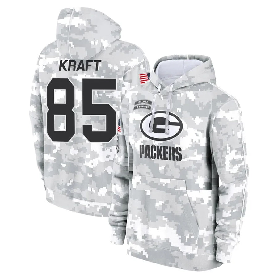 tocy GB.Packers #85 Tucker Kraft Player Camo Salute To Service Hoodies Game Stitched Jerseys