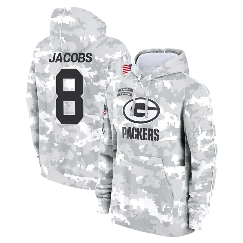 tocy GB.Packers #8 Josh Jacobs Player Arctic Camo Salute to Service Hoodies Limited Game Stitched Jerseys