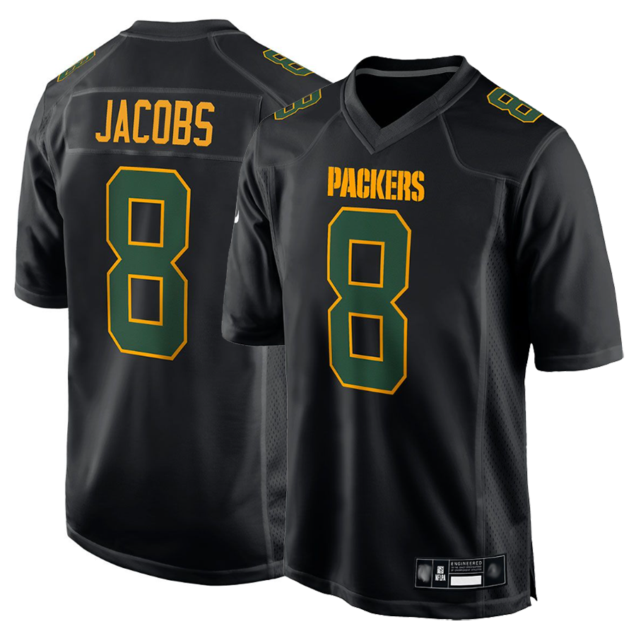 tocy GB.Packers #8 Josh Jacobs Player Black Fashion Game Stitched Jerseys