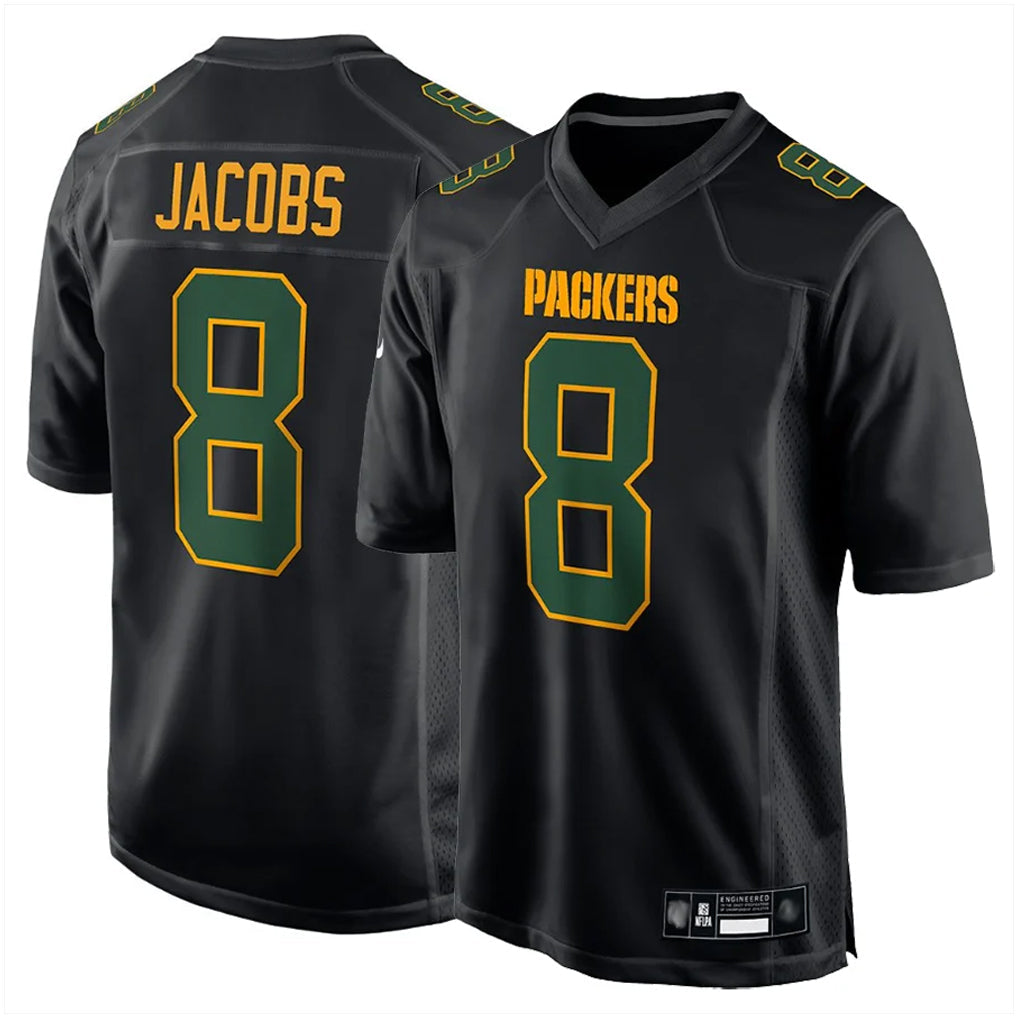 tocy GB.Packers #8 Josh Jacobs Player Black Fashion Home Game Stitched Jerseys