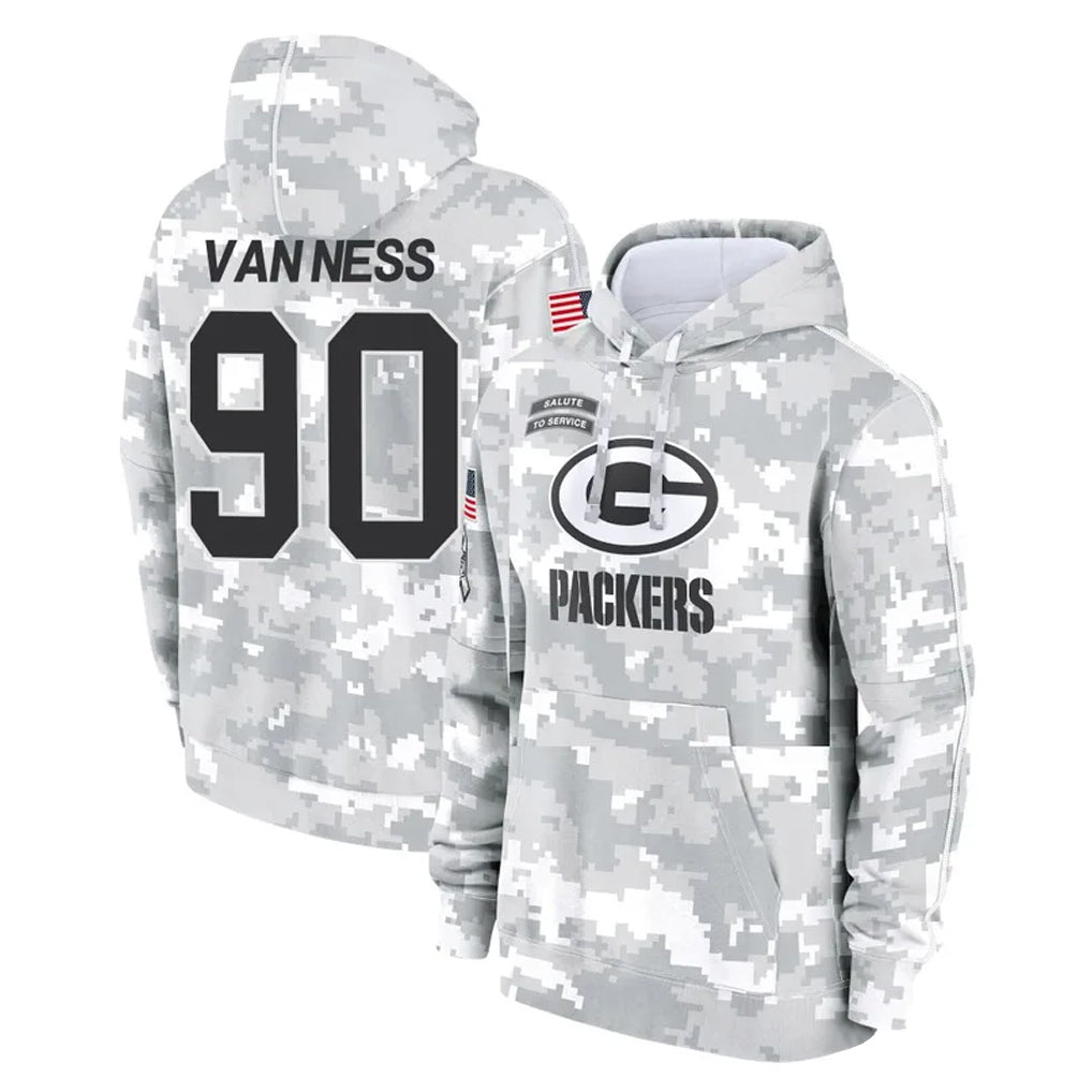 tocy GB.Packers #90 Lukas Van Ness Player Arctic Camo Salute to Service Hoodies Limited Game Stitched Jerseys