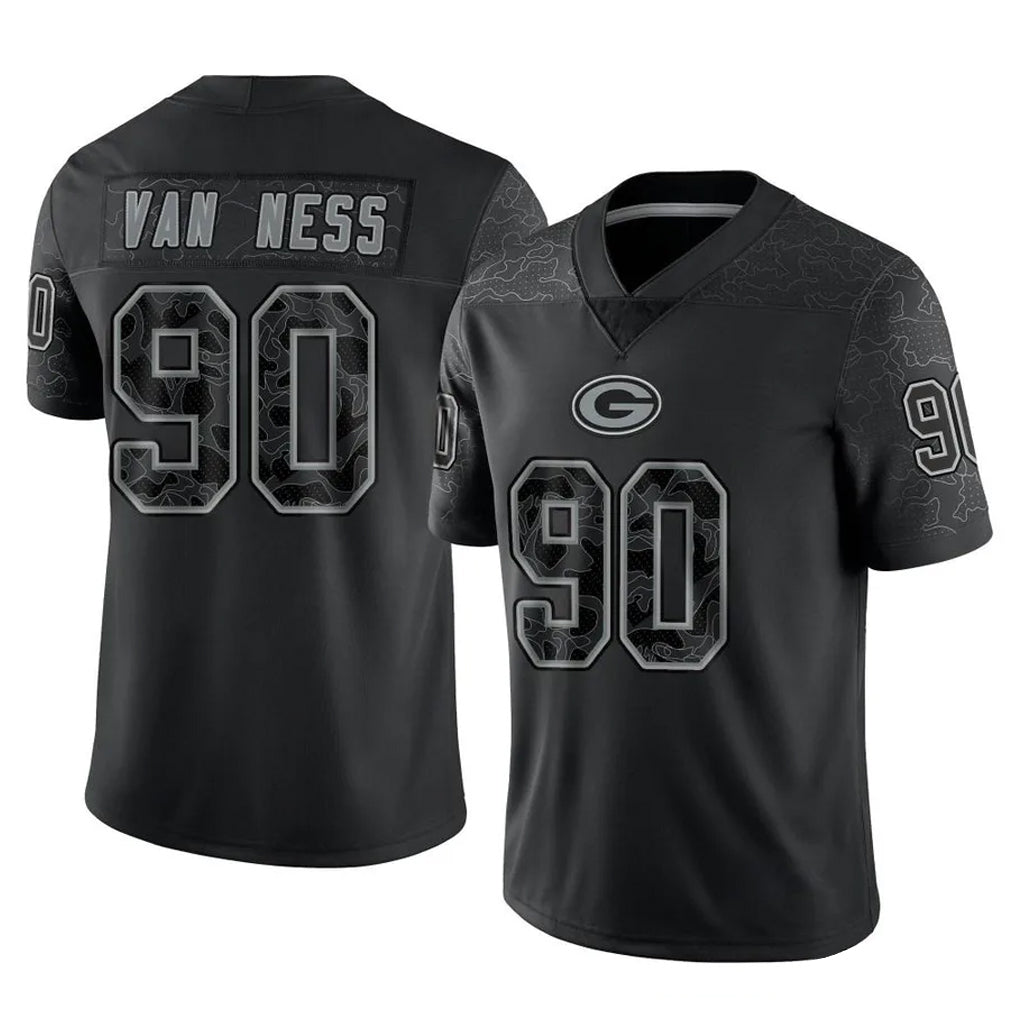 tocy GB.Packers #90 Lukas Van Ness Player Black Reflective Limited Home Game Stitched Jerseys