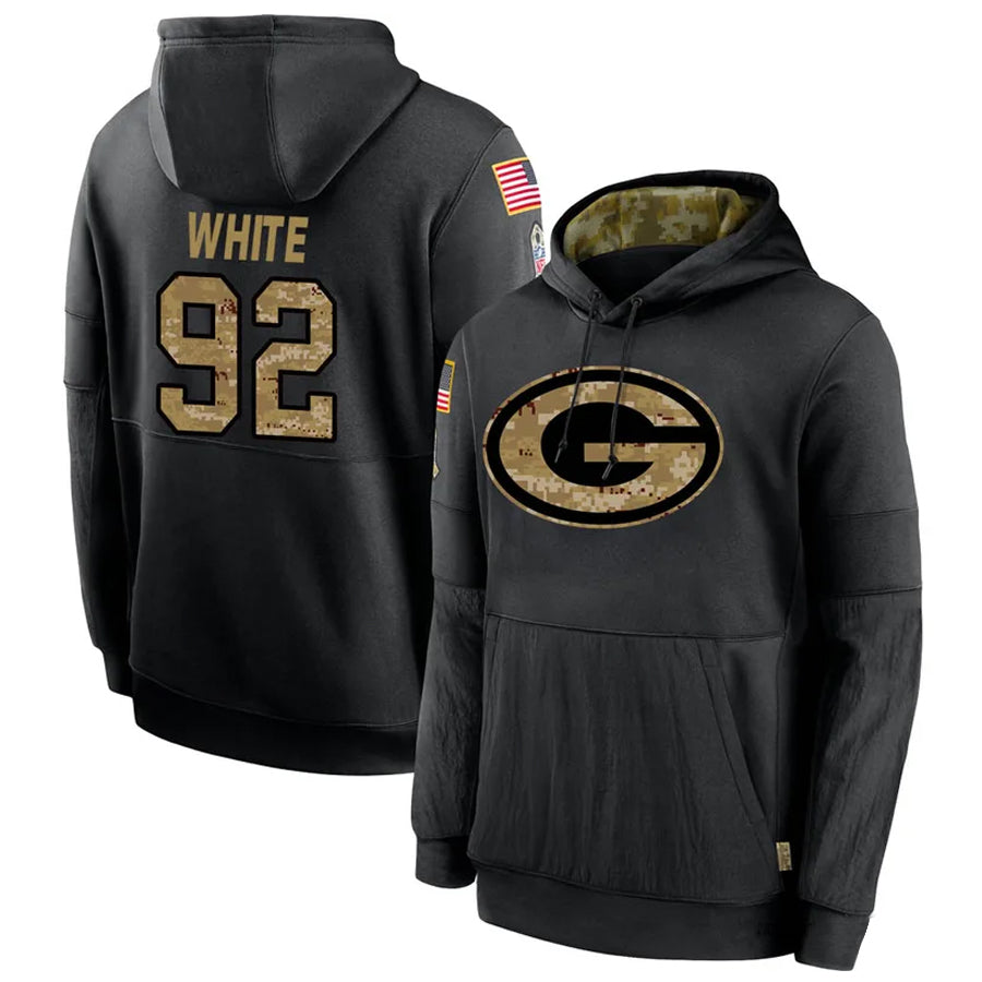 tocy GB.Packers #92 Reggie White Player Black Salute To Service Hoodies Game Stitched Jerseys