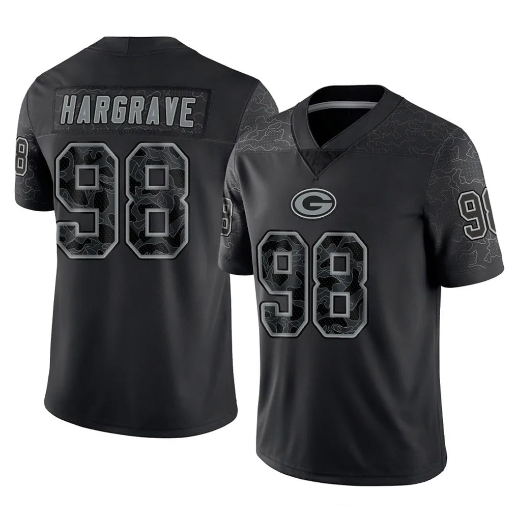 tocy GB.Packers #98 Javon Hargrave Player Black Reflective Limited Home Game Stitched Jerseys