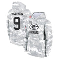 tocy GB.Packers #9 Christian Watson Player Arctic Camo Salute to Service Hoodies Limited Game Stitched Jerseys