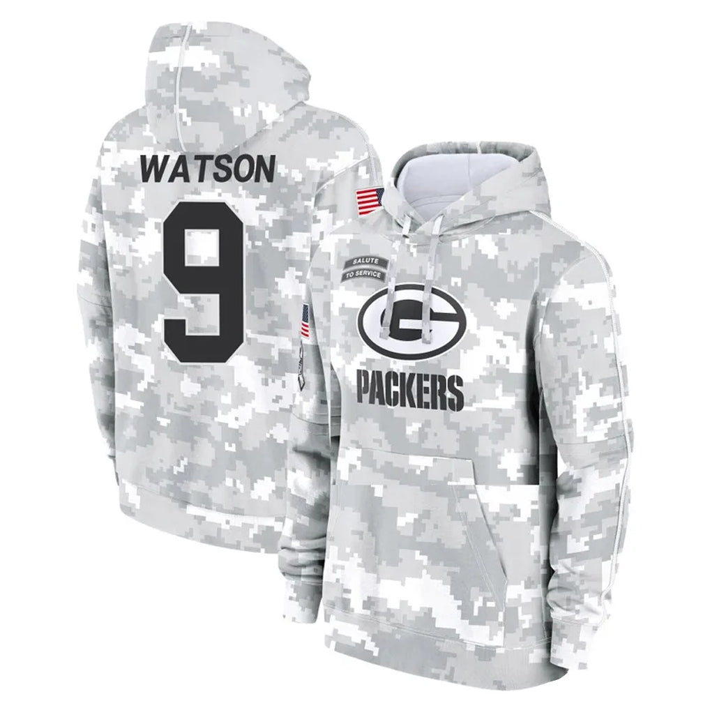 tocy GB.Packers #9 Christian Watson Player Arctic Camo Salute to Service Hoodies Limited Game Stitched Jerseys